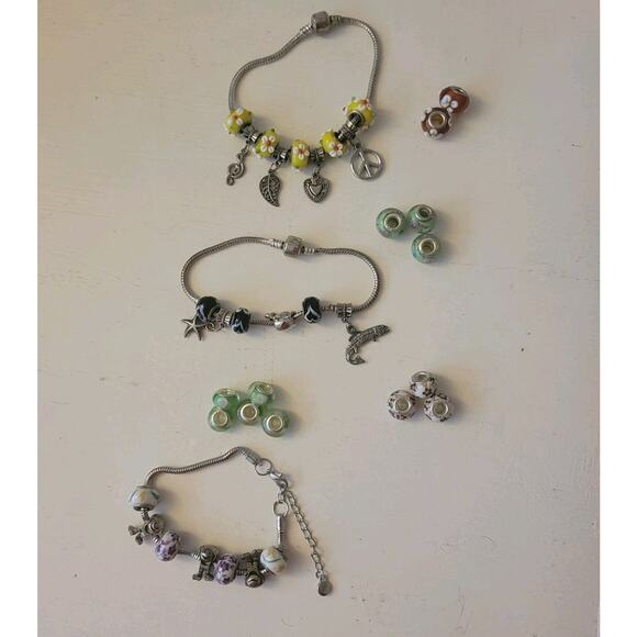 Unbranded Jewelry - Bracelets Lot Womans/Girls Beads Murano Charms Silver Colors Bold Gifts for Her